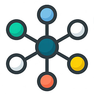 Gemini logo attempt 1: colorful hub-and-spoke network